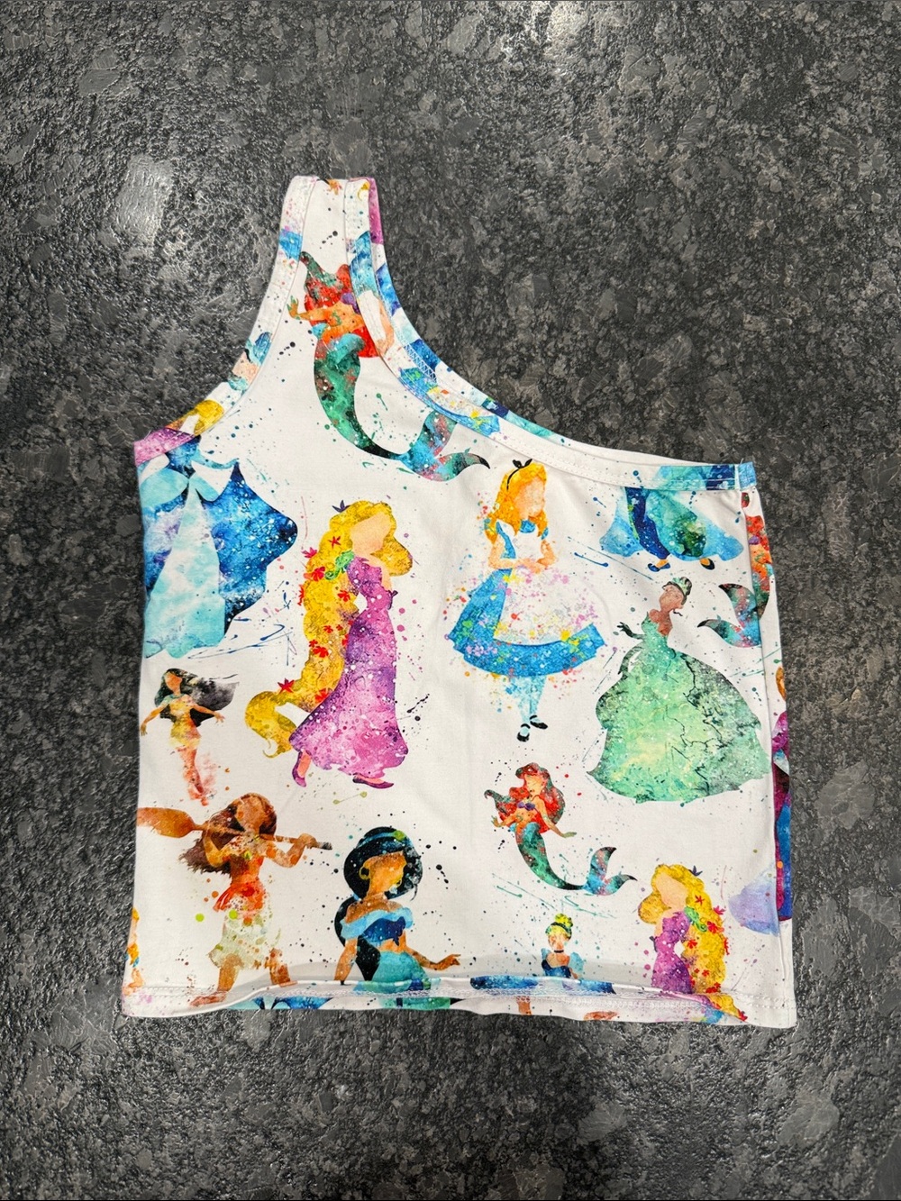 Girls' White One-Shoulder Princess Character Tank Top